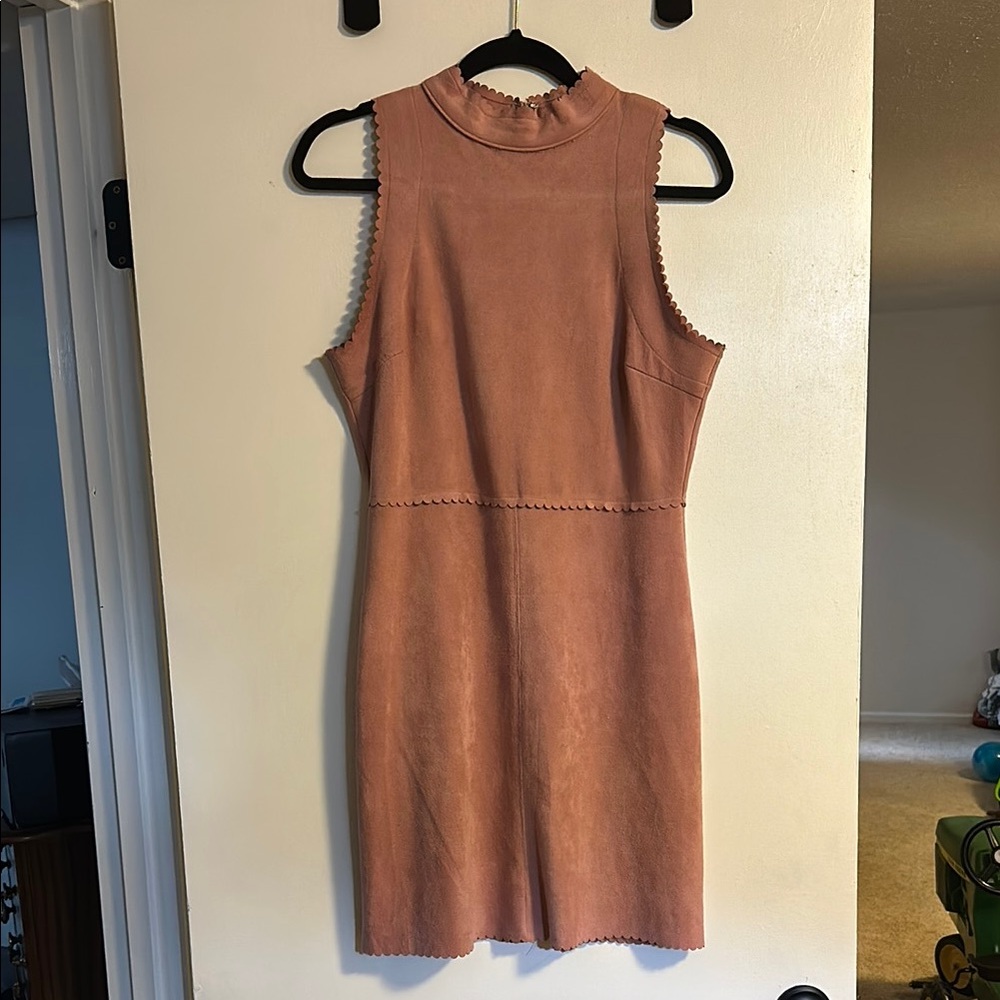 Soprano Pink suede Mini Dress Mock Neck Sleeveless